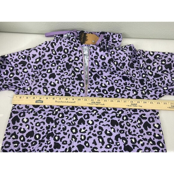 Main Strip Women Small Windbreaker Purple Leopard Print Packable Hooded NWT - Picture 8 of 9